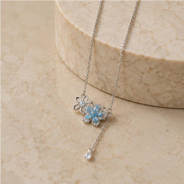 Pastel Blue Floral Drop Charm Necklace | MPS & Co.