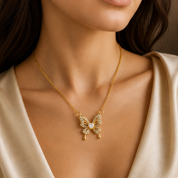 Dazzling Crystal Butterfly Heart Pendant Necklace | MPS & Co.