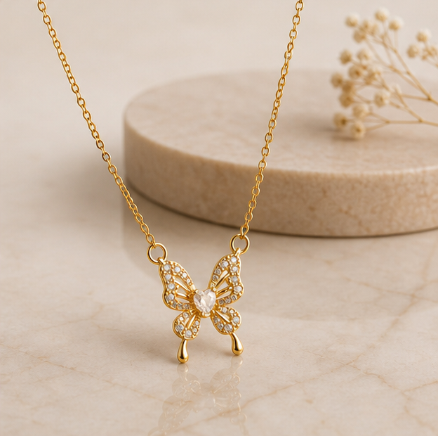 Dazzling Crystal Butterfly Heart Pendant Necklace | MPS & Co.