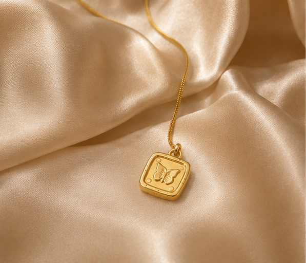 Vintage-Inspired Engraving Butterfly Square Pendant | MPS & Co.