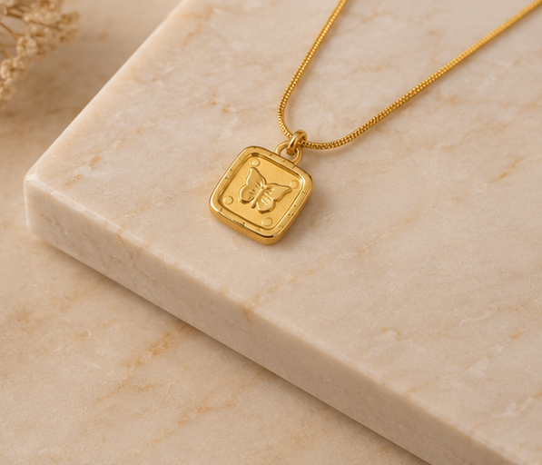 Vintage-Inspired Engraving Butterfly Square Pendant | MPS & Co.