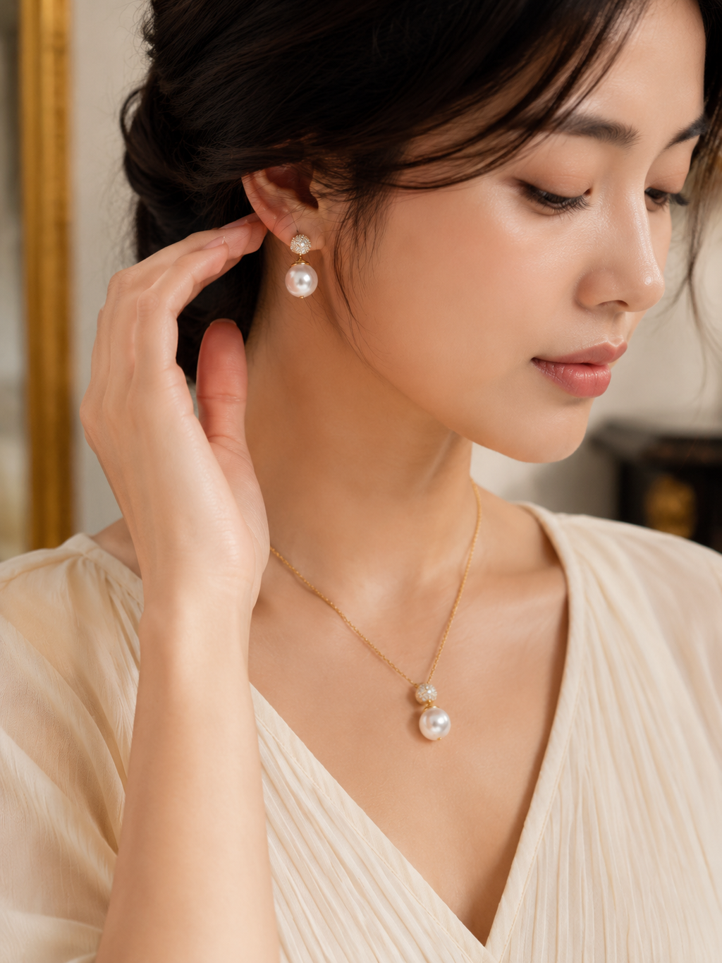 Majestic Pearl and Pave Sphere Drop Pendant Set | MPS & Co.