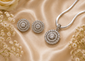 Triple Halo Silver Circlet Pendant Set