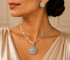 Silver Starburst Sunburst Pendant Set