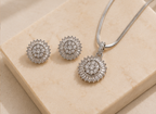 Silver Starburst Sunburst Pendant Set