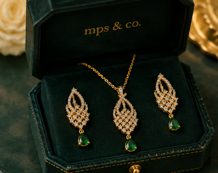 Emerald Drop Lattice Pendant Set