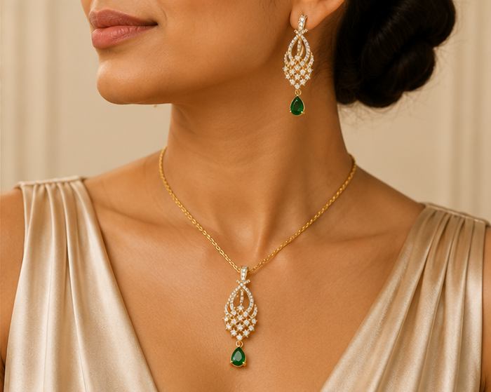 Emerald Drop Lattice Pendant Set