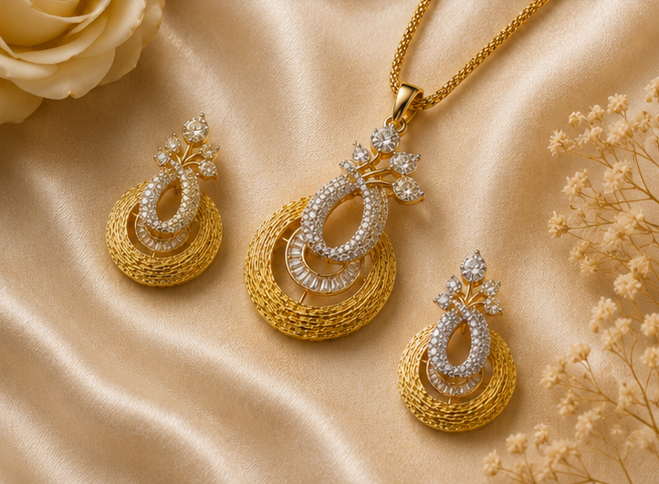 Golden Halo Teardrop Pendant Set