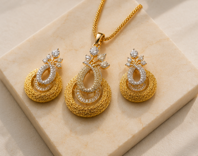 Golden Halo Teardrop Pendant Set