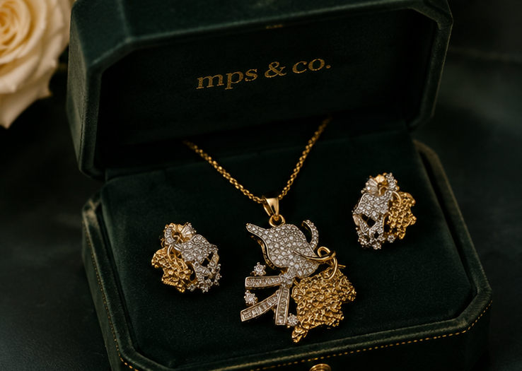Two-Tone Floral Leaf Pendant Set