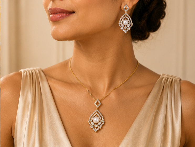 Signature Marquise Lattice Pendant Set