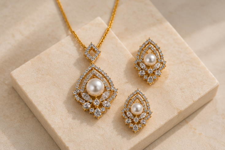 Signature Marquise Lattice Pendant Set