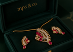 Celestial Art Deco Fan Ruby-Red Pendant Set