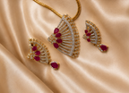 Celestial Art Deco Fan Ruby-Red Pendant Set