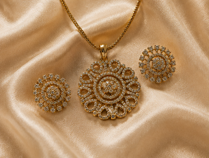 Radiant Bloom Gold-Plated Pendant Set