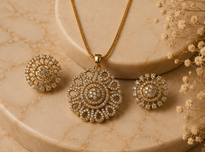 Radiant Bloom Gold-Plated Pendant Set