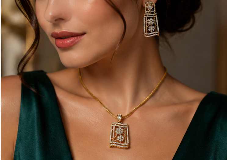 Diamond Bloom Pendant Set