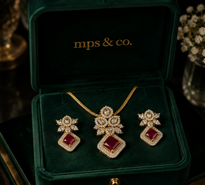 Floral Ruby Pendant Set
