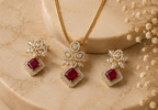 Floral Ruby Pendant Set