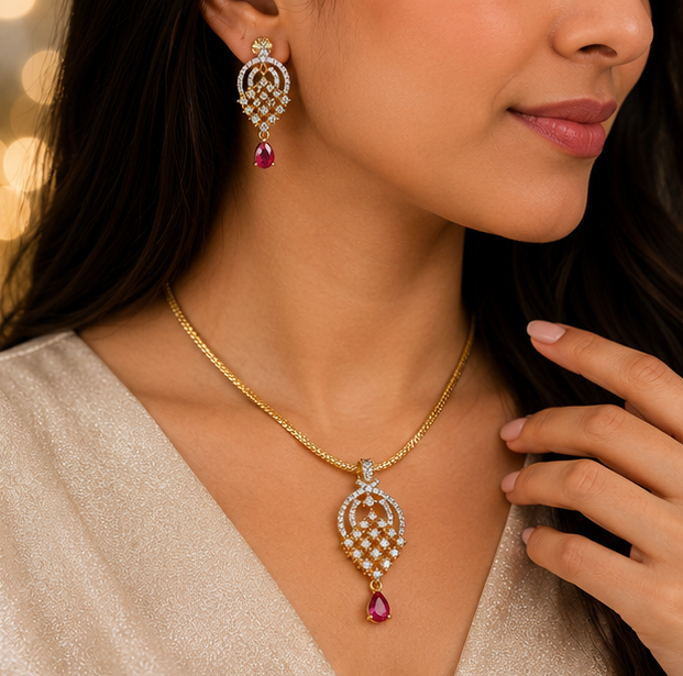 Ruby Cascade Pendant Set
