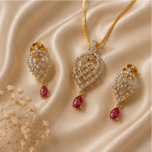 Ruby Cascade Pendant Set