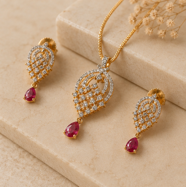 Ruby Cascade Pendant Set