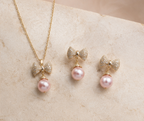 Coquette Crystal Bow and Pink Pearl Pendant Set | MPS & Co.