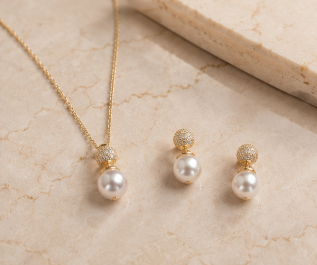 Majestic Pearl and Pave Sphere Drop Pendant Set | MPS & Co.