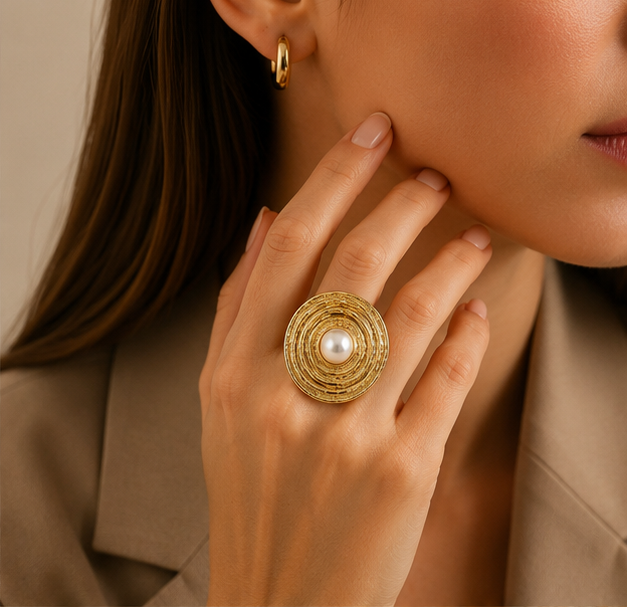 Concentric Textured Disc Pearl Ring | MPS & Co.