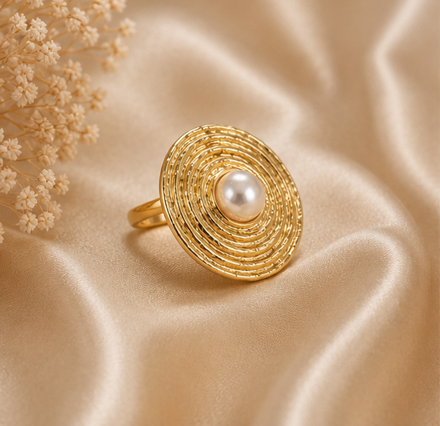 Concentric Textured Disc Pearl Ring | MPS & Co.