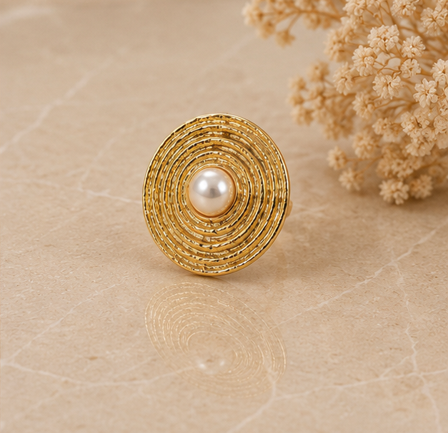 Concentric Textured Disc Pearl Ring | MPS & Co.