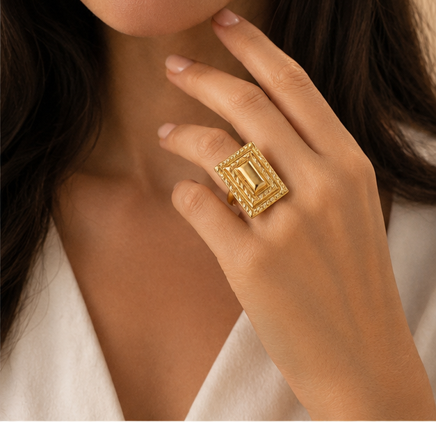 Geometric Tiered Beveled Rectangle Ring | MPS & Co.
