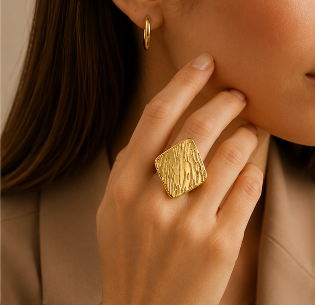Bark-Textured Organic Diamond Plate Ring | MPS & Co.