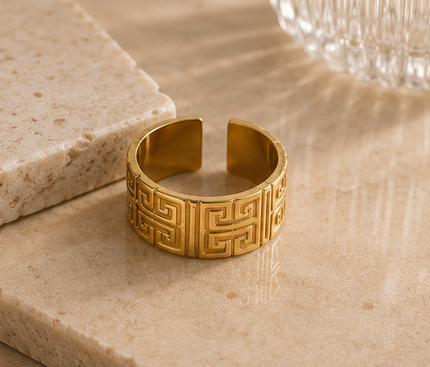 Greek Key Engraved Wide Adjustable Ring | MPS & Co.