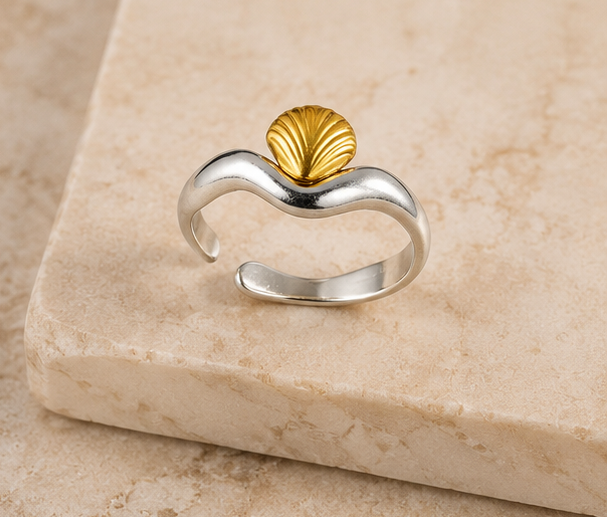 Two-Tone Scalloped Wave Shell Ring | MPS & Co.