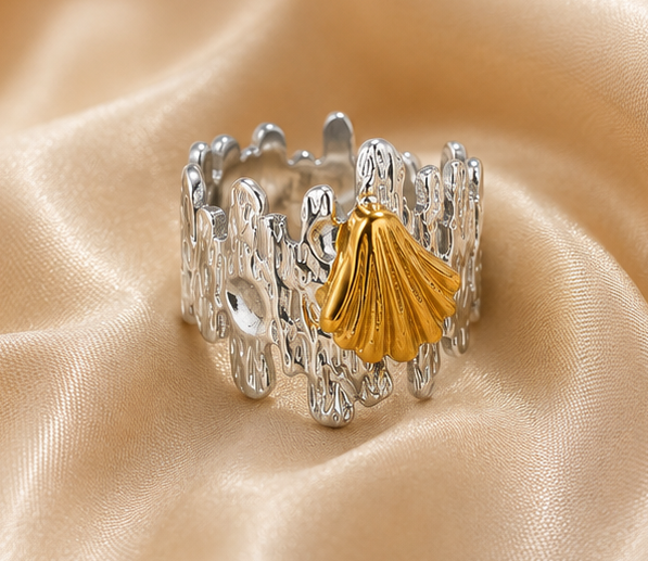 Two-Tone Scallop Shell Textured Wide Ring | MPS & Co.