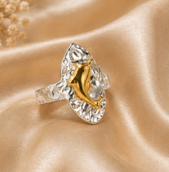 Two-Tone Jumping Dolphin Marquise Ring | MPS & Co.