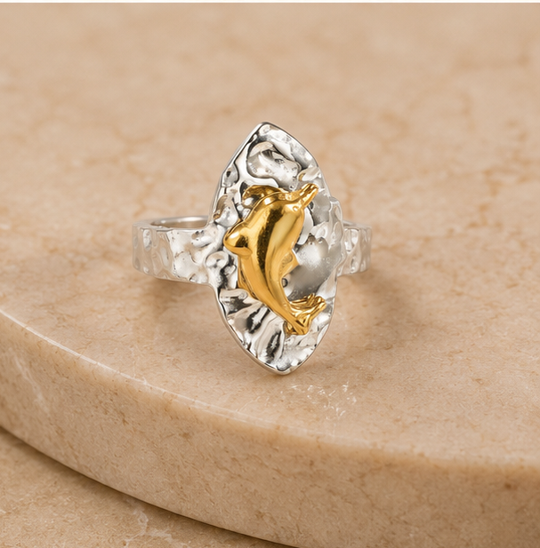 Two-Tone Jumping Dolphin Marquise Ring | MPS & Co.