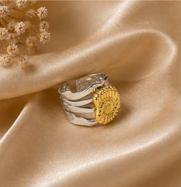 Two-Tone Spiral Nautilus Wave Ring | MPS & Co.