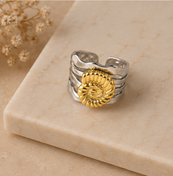 Two-Tone Spiral Nautilus Wave Ring | MPS & Co.