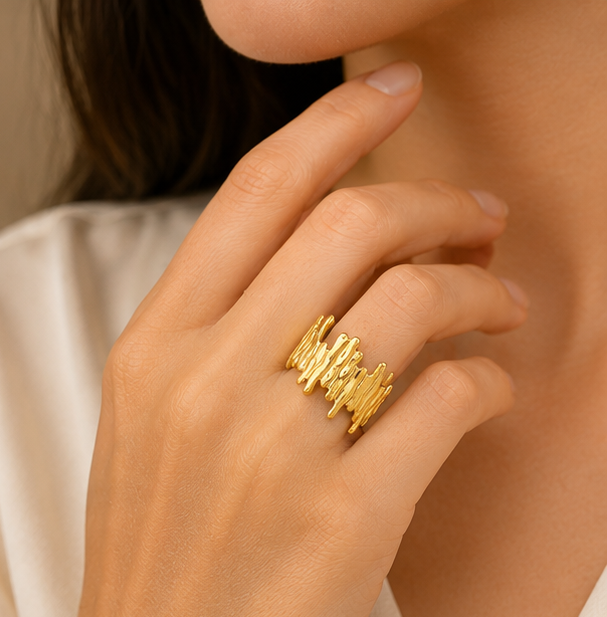 Gold Textured Drip Wide Cuff Ring | MPS & Co.