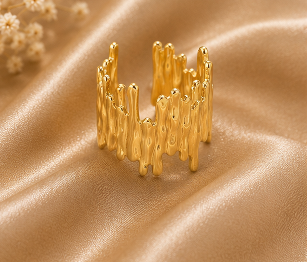 Gold Textured Drip Wide Cuff Ring | MPS & Co.