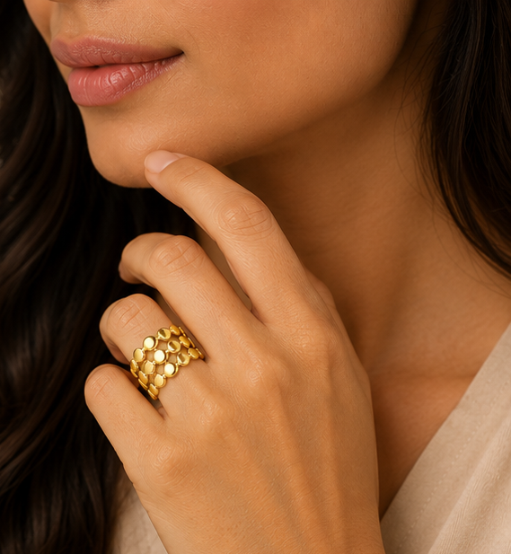 Gold Polished Disc Openwork Wide Ring | MPS & Co.