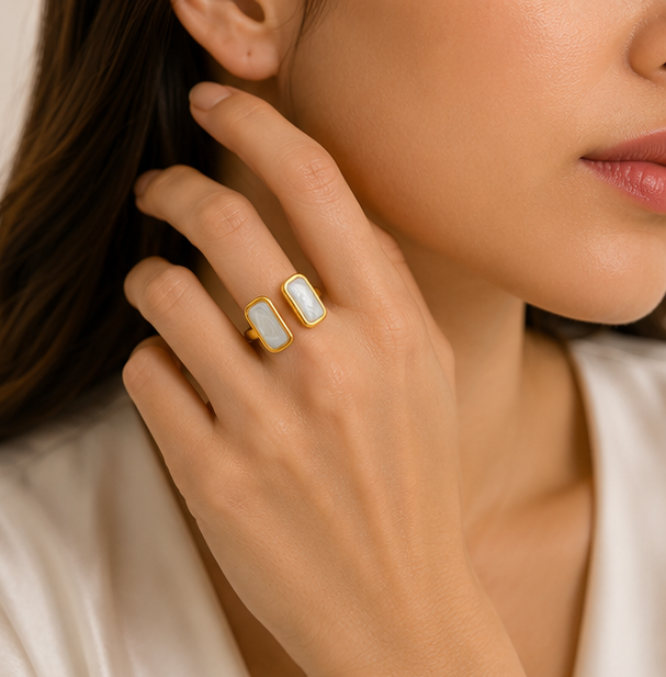 Gold Pearlescent Twin Rectangle Open Ring | MPS & Co.