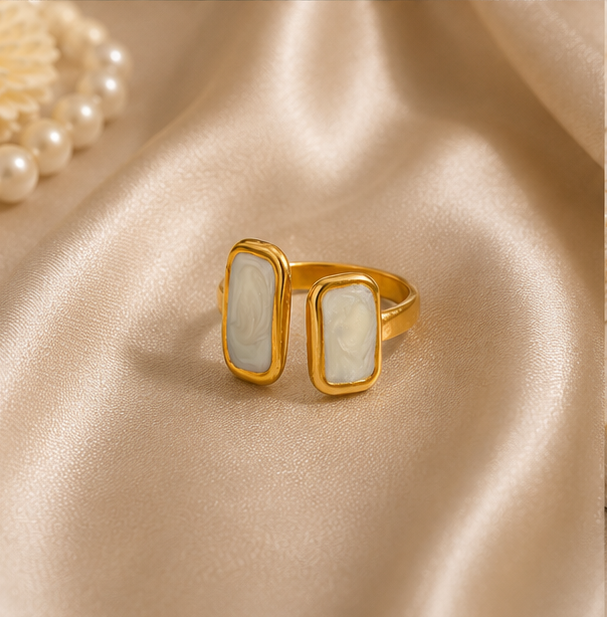 Gold Pearlescent Twin Rectangle Open Ring | MPS & Co.