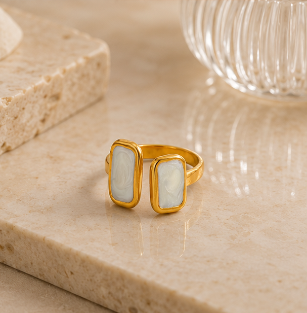 Gold Pearlescent Twin Rectangle Open Ring | MPS & Co.