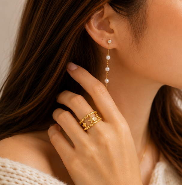 Celestial Star & Beaded Band Adjustable Ring | MPS & Co.