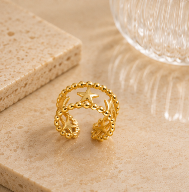 Celestial Star & Beaded Band Adjustable Ring | MPS & Co.