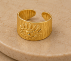 Textured Evil Eye Sunburst Wide Adjustable Ring | MPS & Co.