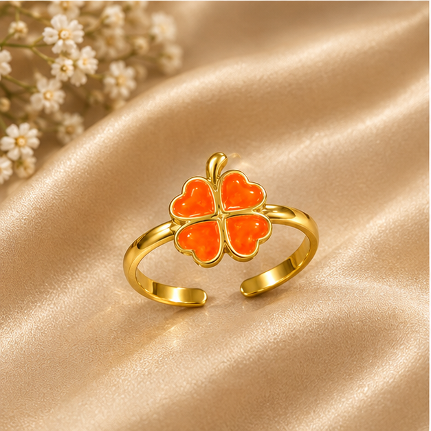 Vibrant Orange Clover Adjustable Ring | MPS & Co.